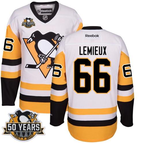 Penguins #66 Mario Lemieux White/Black CCM Throwback 50th Anniversary Stitched NHL Jersey